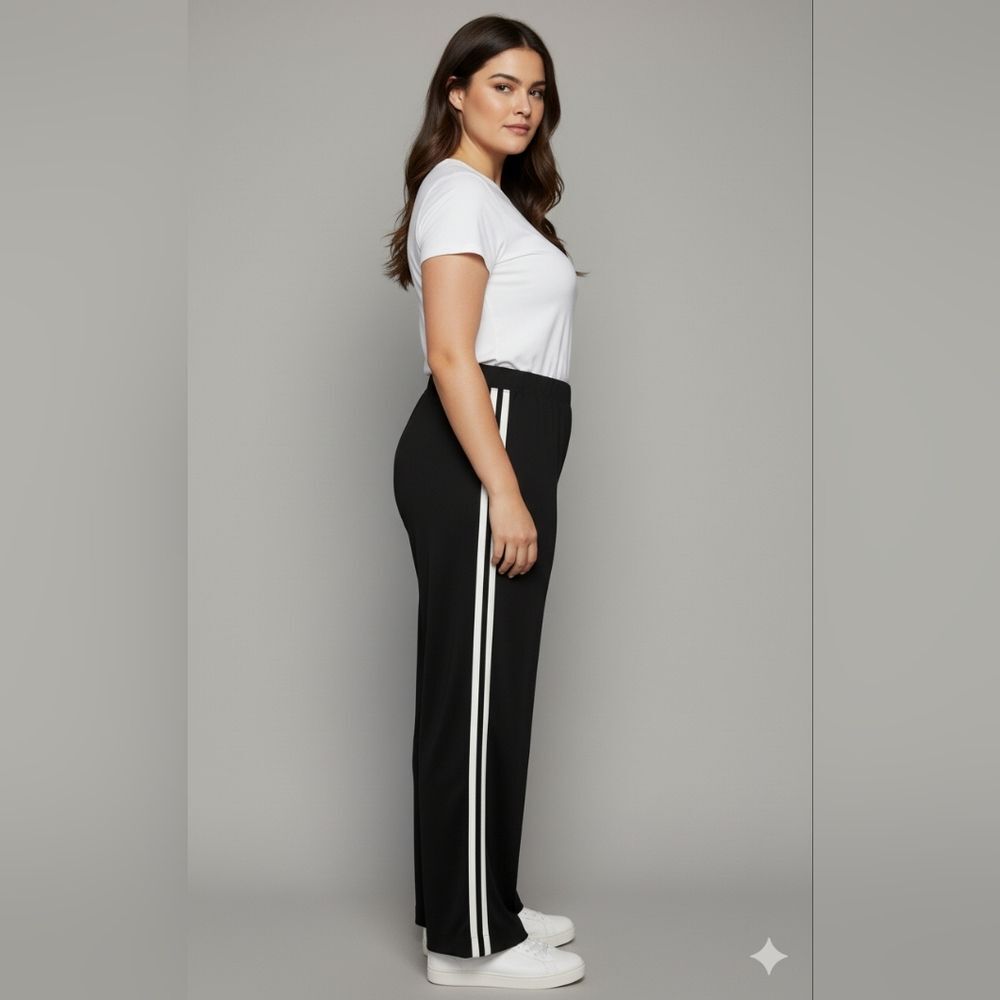 Tek Gear Women's Vintage Black Double Striped High Waist Track Pants Sz Large 🐈 - Picture 5 of 11